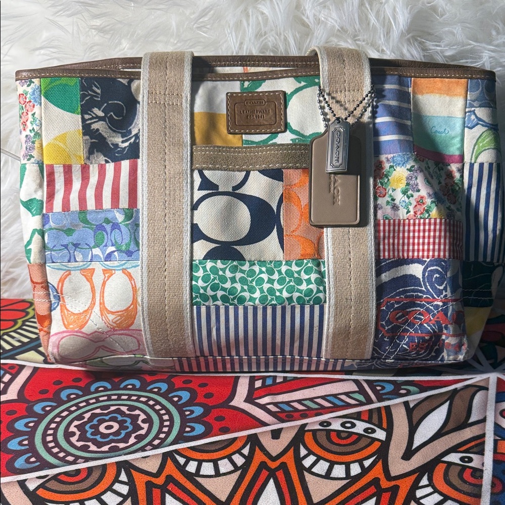 Coach Multicolor Patchwork Canvas Tote with Leath… - image 2